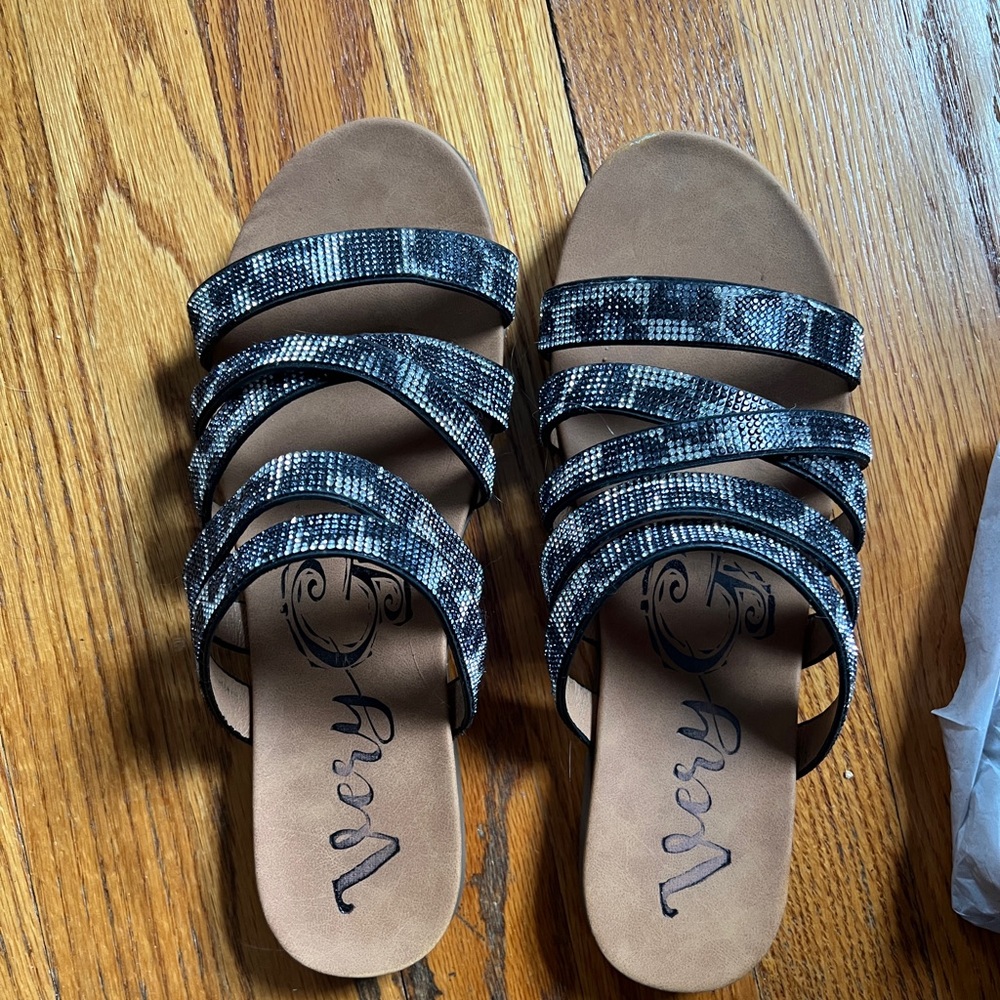 Womens sz 9 leopard shimmery print Very G slides EUC